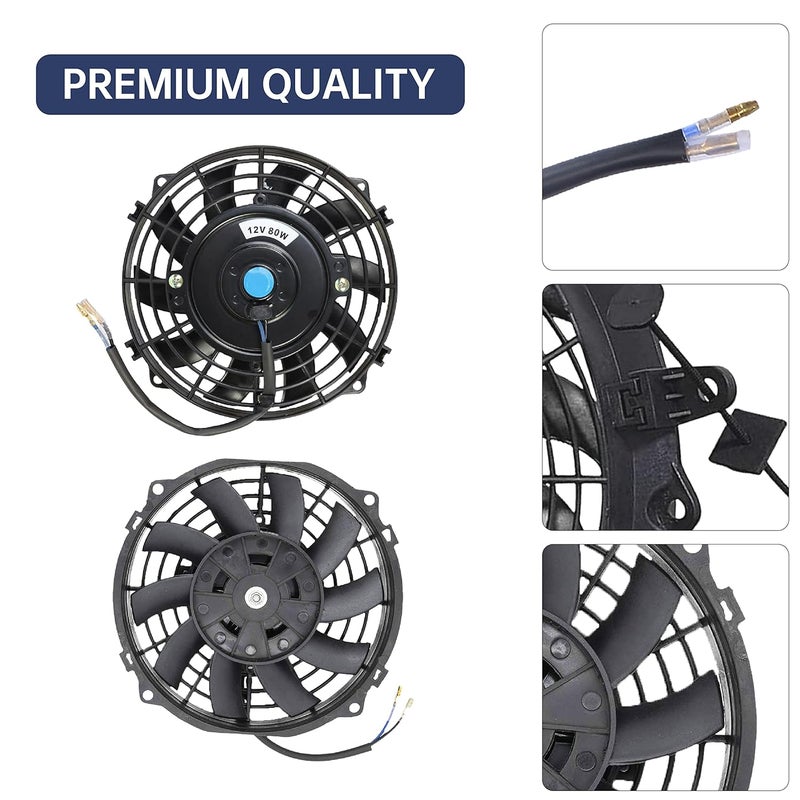 BATONECO 7" Electric Radiator Cooling Fan Assembly Kit,High Performance Cooling Radiator Fan with 12V 80W 800 CFM Mount Kit Universal Black, 2 Pack - Image 3